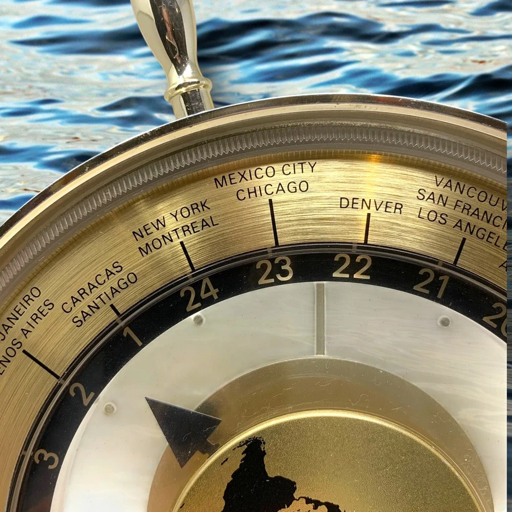 Vtg 1980's Seiko Ship Wheel World Time Clock Quartz Desk Clock Nautical QOZ153G